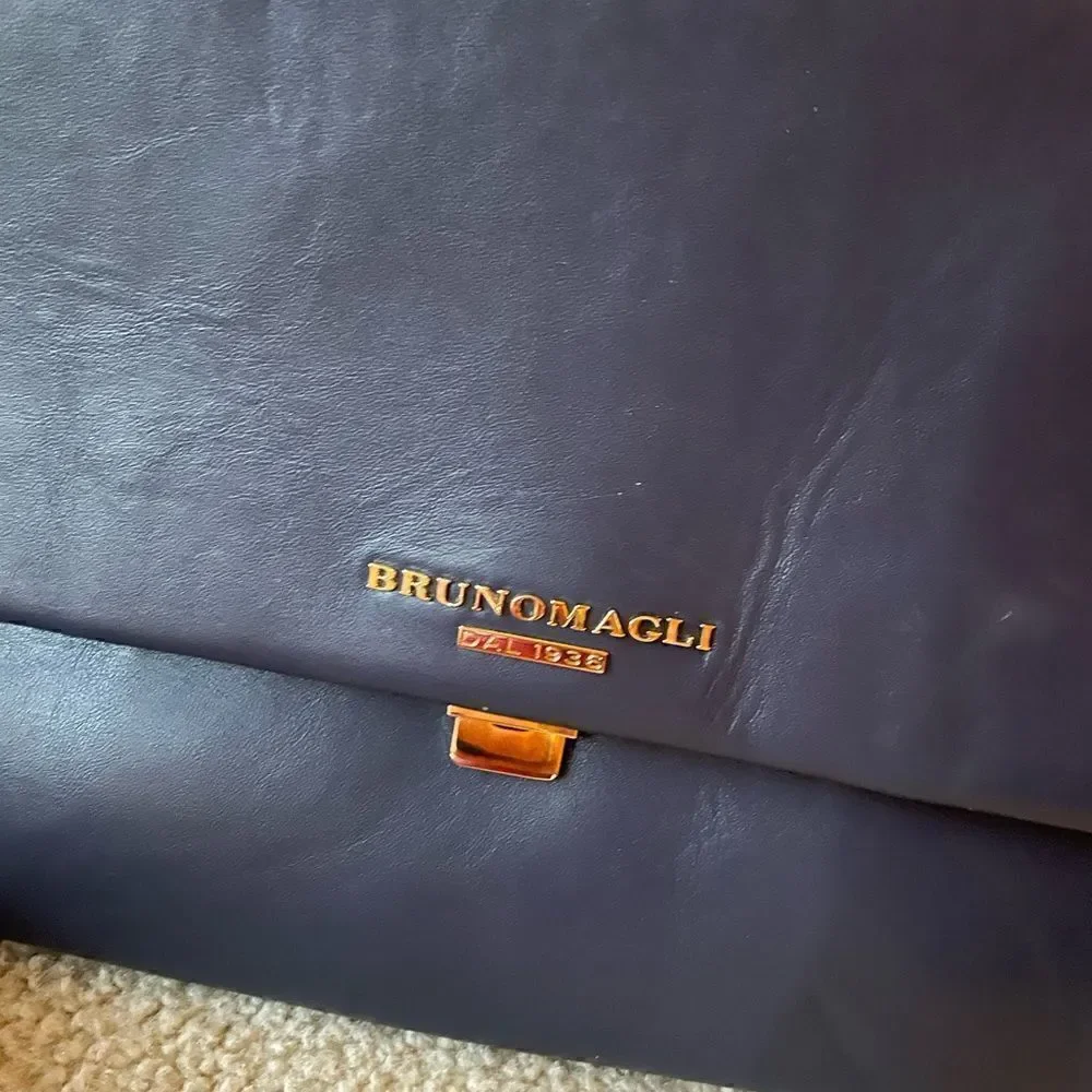 Bruno Magli Womens Black 100% Italian Leather Handbag Navy Blue